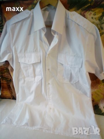 Бяла мъжка риза , куртка, с пагончета, къс ръкав 