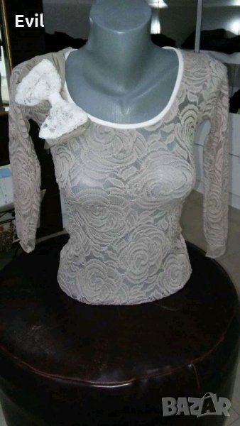 Дантелена блуза с панделка , снимка 1