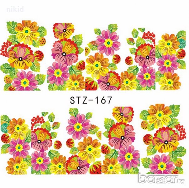 STZ-167 нежни литни цветове цветя ваденки водни стикери за нокти маникюр, снимка 1