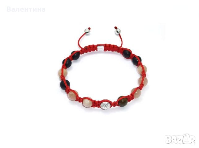 Дамска/мъжка гривна от слънчев камък, бронзит и сребърни елементи+ ПОДАРЪК, снимка 1