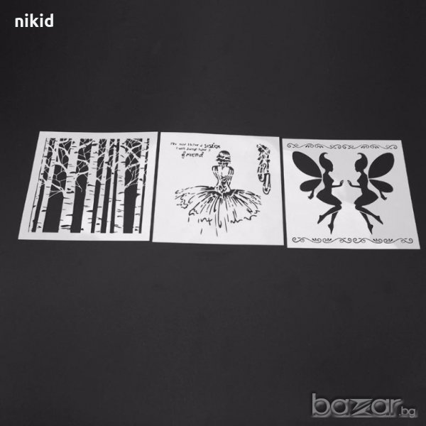 гора дървета балерина феи 3 бр лот стенсил шаблон за спрей за торта украса кекс декорация с пудра за, снимка 1