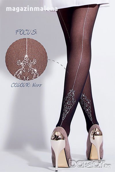 Jolie Folie 30DEN фигурален черен чорапогащник с ръб прозрачен сребрист чорапогащник 40-85кг, снимка 1