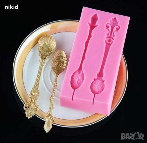 2 големи красиви лъжици лъжица  силиконов молд форма декорация украса фондан торта шоколад гипс, снимка 1