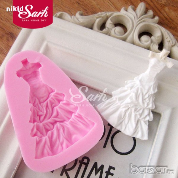елегантна рокля булка булчинска дълга сватба силиконов молд форма калъп за фондан шоколад торта укра, снимка 1