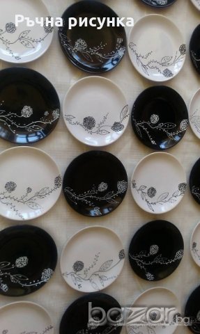 24броя ръчно рисувани порцеланови чинии в черно и бяло , снимка 3 - Декорация за дома - 21152780
