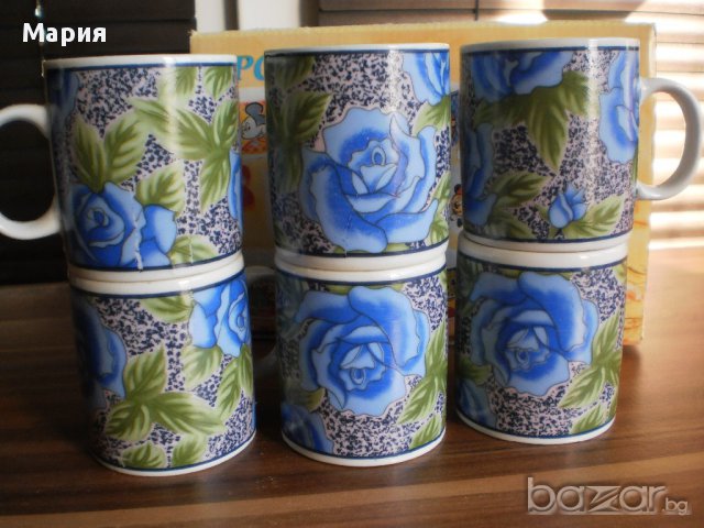 Стилни малки чашки за кафе на сини рози, снимка 1 - Сервизи - 11295877