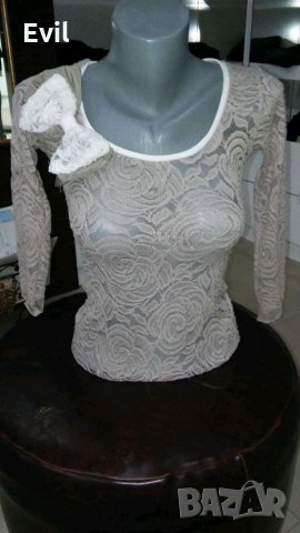 Дантелена блуза с панделка , снимка 1