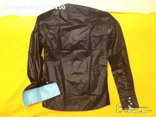 Нова риза Palenzo slim fit S - луксозна черна лъскава тюркоаз, снимка 3 - Ризи - 18030766