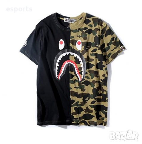 Полу черна полу камуфлажна тениска BAPE A Bathing Ape XL, снимка 2 - Тениски - 25814011