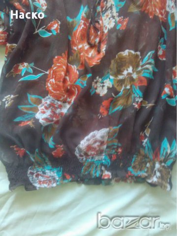 ефирна флорална туника/блуза с къс ръкав, снимка 2 - Туники - 15124614