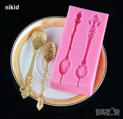 2 големи красиви лъжици лъжица  силиконов молд форма декорация украса фондан торта шоколад гипс