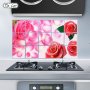 Розови листа и рози и квадрати лепенка стикер имитация плочки за плот на кухня