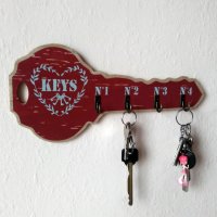 Декоративна дървена закачалка за ключове с форма на ключ в стил винтидж, снимка 3 - Декорация за дома - 20700642