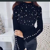 Блуза с перли, снимка 1 - Блузи с дълъг ръкав и пуловери - 20219362