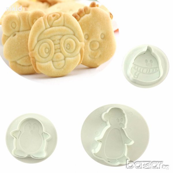 3 бр ледени човечета пингвин резци с бутало и релеф за бисквитки сладки с фондан, снимка 1