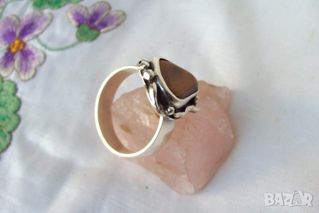 Старинен Сребърен Пръстен с Тигрово Око, снимка 5 - Пръстени - 24399141