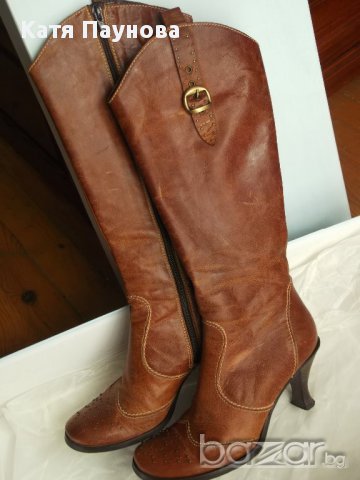 Кожени ботуши Bata с капси, естествена кожа, 37 номер