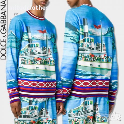 D&G Dolce and Gabbana Lake Como Boat Print Мъжка Блуза тип Пуловер size 52 (L), снимка 1 - Блузи - 24079731