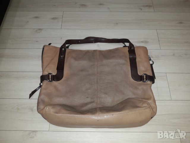 Голяма светлокафява чанта марка Francesco Biasia с къси дръжки