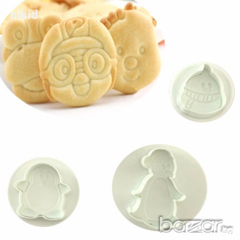 3 бр ледени човечета пингвин резци с бутало и релеф за бисквитки сладки с фондан