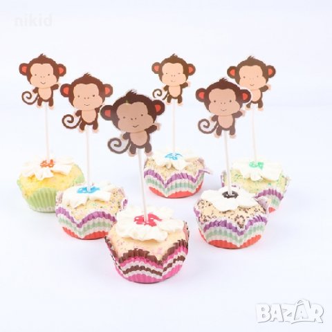 24 бр Маймунки топери клечки за кексчета мъфини парти украса декорация