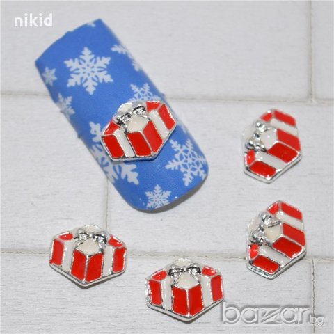 червен коледен подарък бижу декорация за нокти маникюр