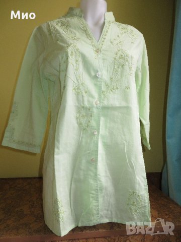ANDREA, памучна риза с бродерии, 40 (L), резеда, снимка 1 - Ризи - 21514182
