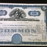 Сертификат за притежание на 100 акции (САЩ) | Bond Stores, Incorporated | 1950г., снимка 1 - Нумизматика и бонистика - 25239805