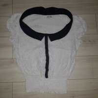 Дамска бяла дантелена ластична блуза с къс ръкав марка Tally Weijl, снимка 1 - Тениски - 23842269
