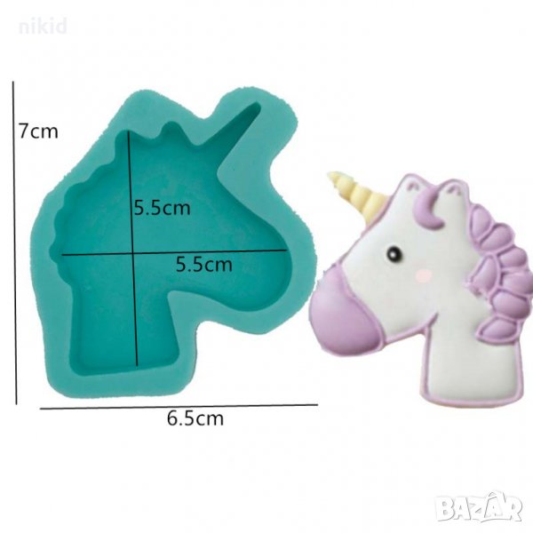 03 Лява Глава еднорог Дълбок силиконов молд форма декорация и украса торта фондан бисквитки, снимка 1