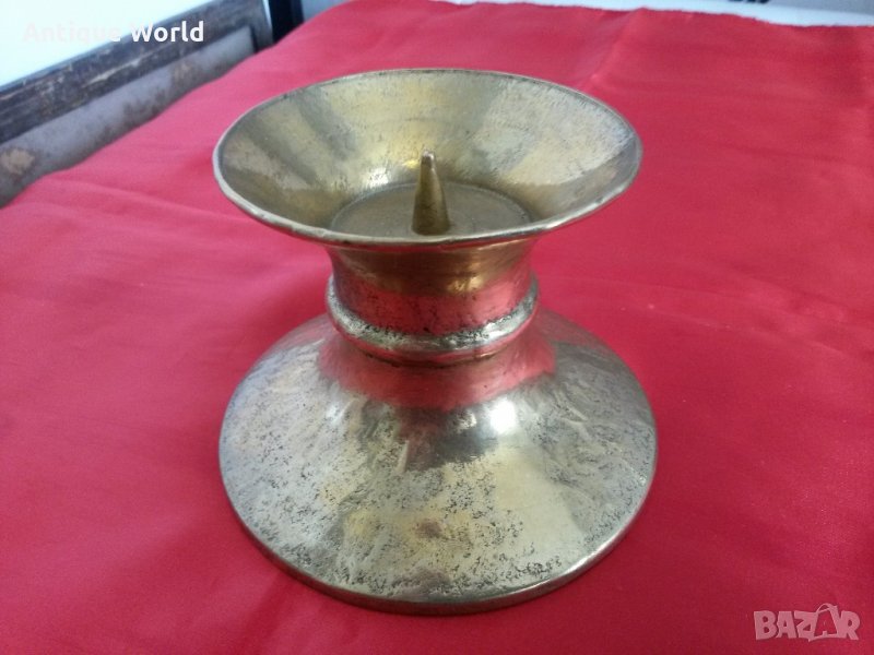 Стар Масивен Бронзов Свещник за Дебела Свещ, снимка 1