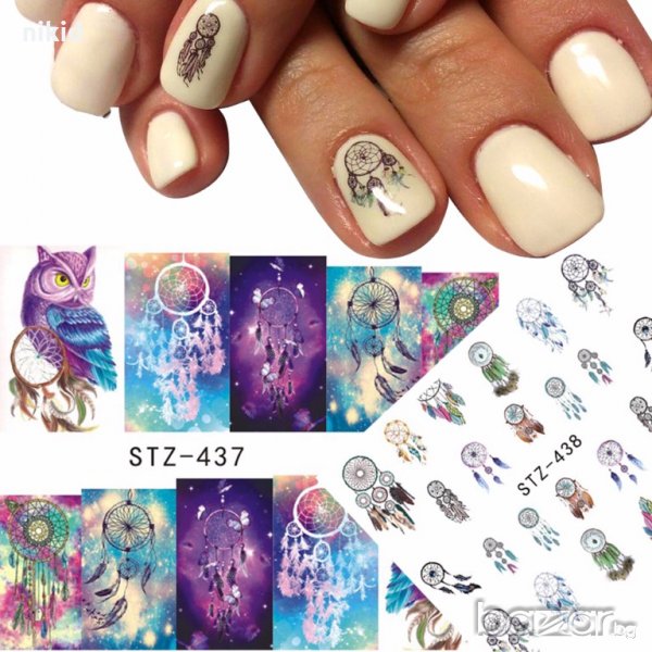437 капан за сънища вятърна мелница Сова пера ваденки водни стикери за нокти маникюр, снимка 1