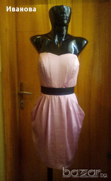 Бебешко розова къса сатенена рокля H&М С, снимка 1
