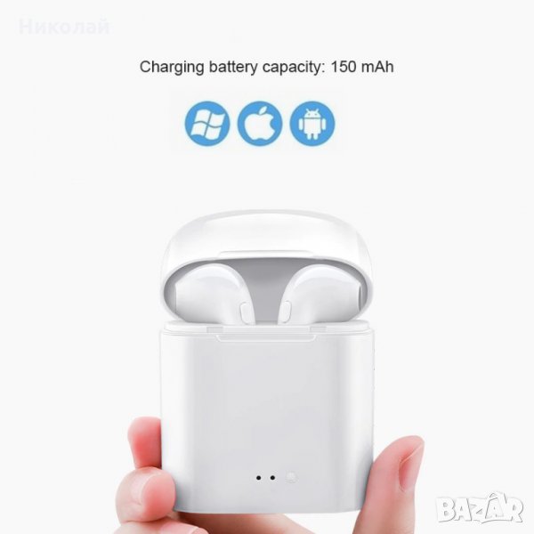 Безжични Bluetooth Слушалки с кутия i7S за iPhone Airpods powerbank телефон Huawei, снимка 1