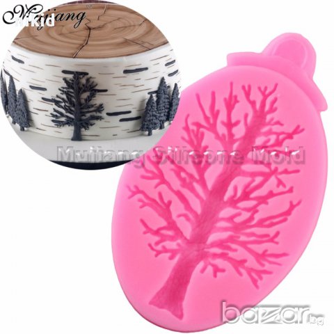 зимно дърво силиконов молд форма за украса торта с фондан шоколад