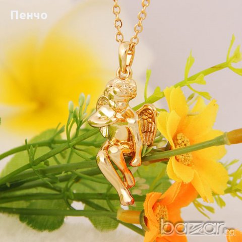 Позлатено колие висулка херовим, бижутерия, синджир ангел с крила любовник Свети Валентин подарък, снимка 4 - Колиета, медальони, синджири - 20602679