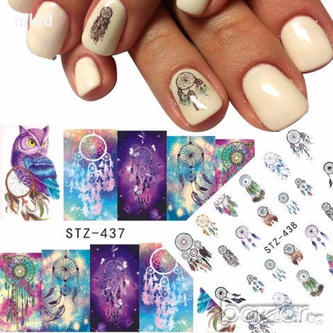 437 капан за сънища вятърна мелница Сова пера ваденки водни стикери за нокти маникюр