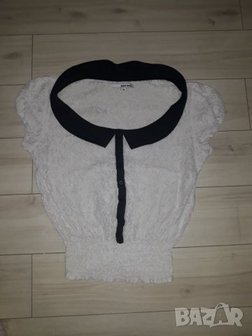 Дамска бяла дантелена ластична блуза с къс ръкав марка Tally Weijl