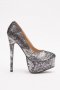 Елегантни обувки с ток и платформа черно със сив металик 37,38,39, снимка 1 - Дамски обувки на ток - 24239131