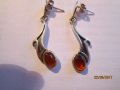 Сребърни обеци с кехлибар, снимка 2
