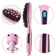 Електрическа четка за изправяне на коса в розов цвят, снимка 3 - Преси за коса - 18343020
