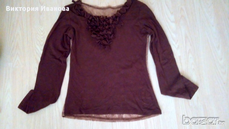 Кафява блуза с дантелен гръб, снимка 1