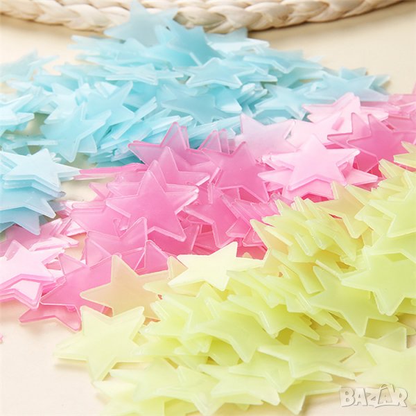 ✨ 50 броя светещи ярко в тъмното фосфорни звезди с лепенка за залепване 🌠 , снимка 1