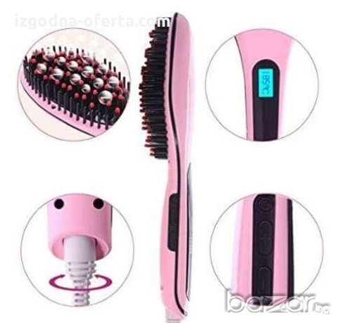 Електрическа четка за изправяне на коса в розов цвят, снимка 3 - Преси за коса - 18343020