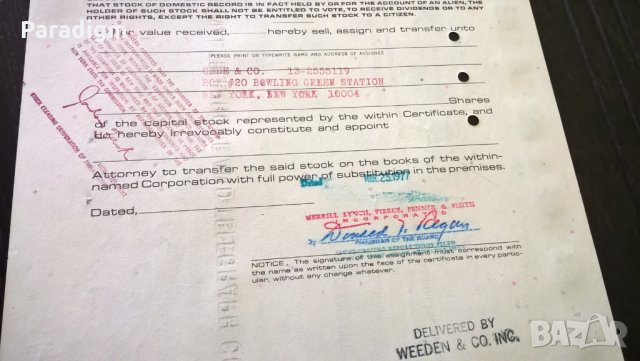 Сертификат за акции | International Telephone and Telegraph Corporation | 1977г., снимка 5 - Нумизматика и бонистика - 25233245