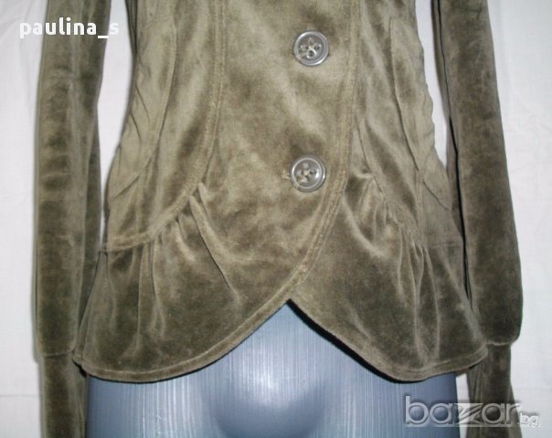 Актуално сако тип блузка ”Essentiel” Antwerp / зелено еластично кадифе, снимка 3 - Сака - 15738919