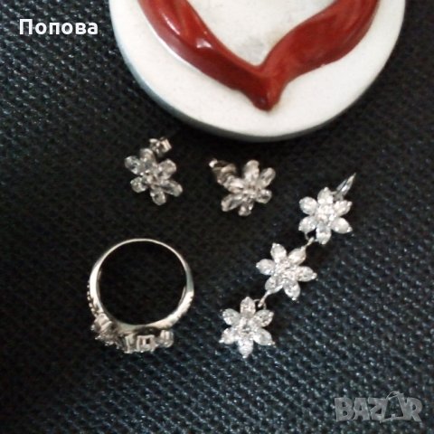  Масивен сребърен комплект цветя, снимка 5 - Бижутерийни комплекти - 25147534