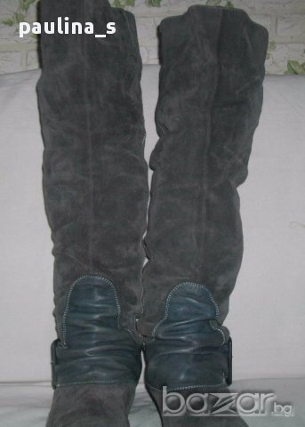 Дамски чизми от естествена кожа и велур, снимка 1 - Дамски ботуши - 16543726