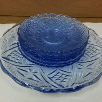 Стъклени чинии и поднос цветно синьо стъкло, снимка 12 - Антикварни и старинни предмети - 26194372