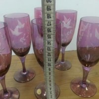 Ретро чаши за вино гравирани цветно стъкло, снимка 13 - Антикварни и старинни предмети - 22460875